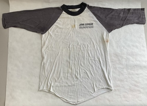 80s John Cougar Mellencamp American Fool T-Shirt L Raglan Paper Thin Distressed
