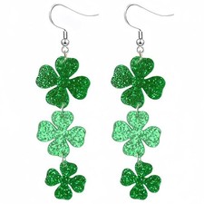 St. Patrick's Day Green Shamrocks Clover Lucky Grass Earrings Medium, green
