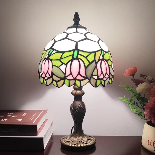 Tiffany Table Lamp Small Stained Glass Desk Lamp Vintage Bedside Lamp Included 3