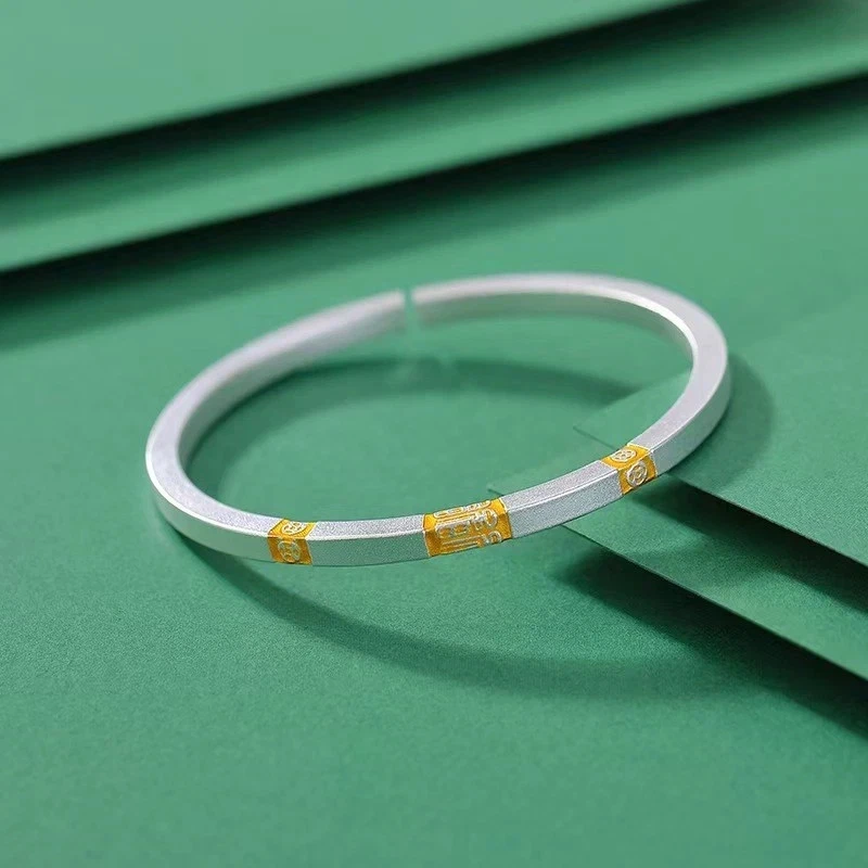 Pure S999 Fine Silver Bracelet 4mm Fu Open Bangle 27-28g Inner Perimeter:7.1inch - Image 2 of 4