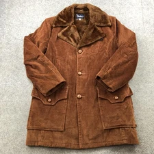 Vintage Shanhouse Coat Mens 40 Brown Corduroy Faux Fur Lined Button Front 70s