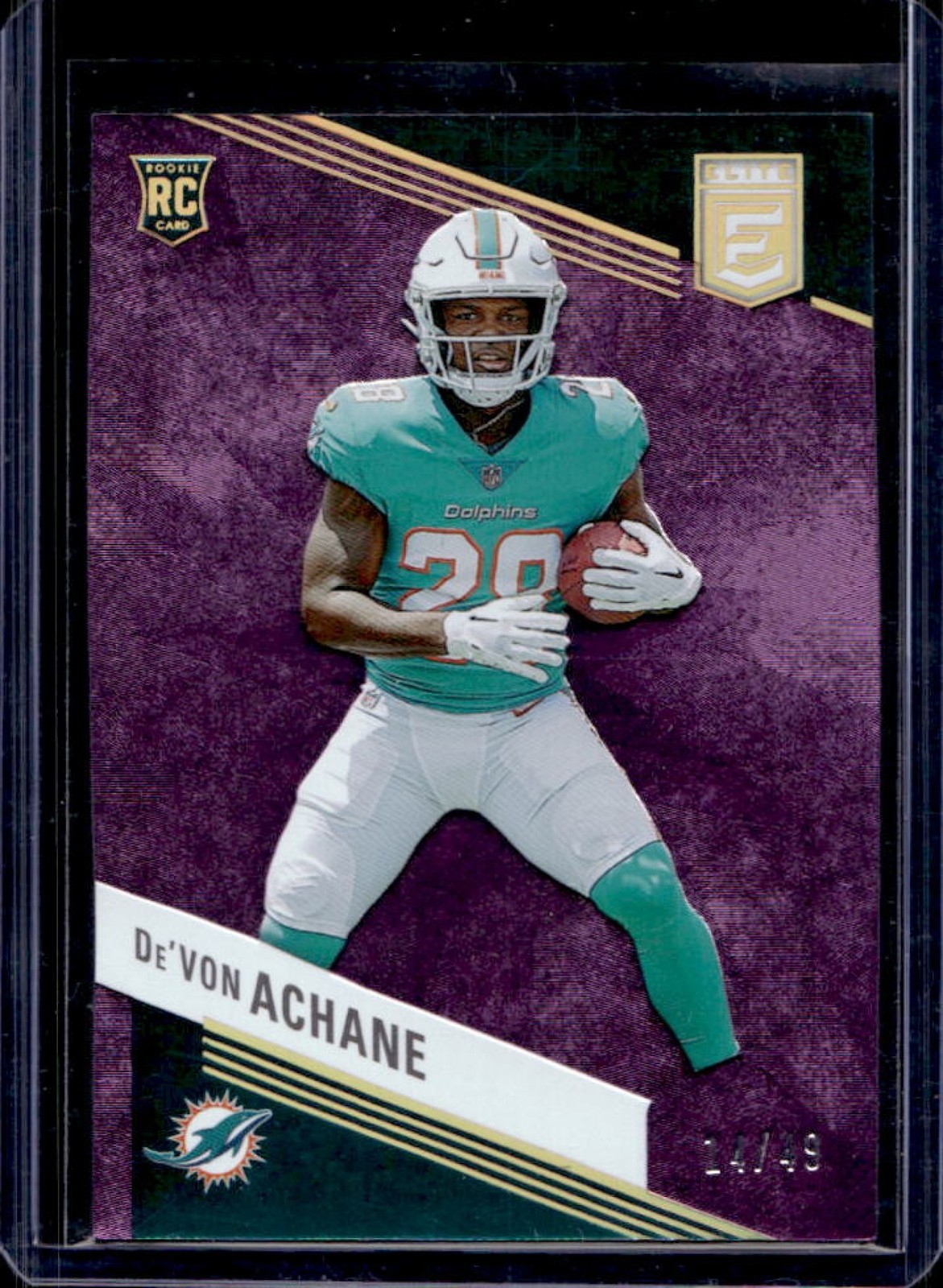 2023 Donruss Elite De'Von Achane RC Purple Rookie #14/49 Dolphins