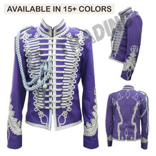 Mens Custom Wool Hussars Tunic Coat- Silver Braided Napoleonic Military Jacket