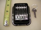 VINTAGE 1930S OR 40S AUTO METER OIL AND GREASE REMINDER METAL BOX WITH KEY