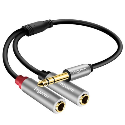 1/4 inch TRS Stereo Splitter Y Adapter, 6.35mm Stereo Male to Dual 6.35 mm TS