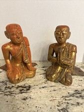 Antique Burmese Gilded and Lacquered Wooden Figures of Buddhist Monks. 19th C