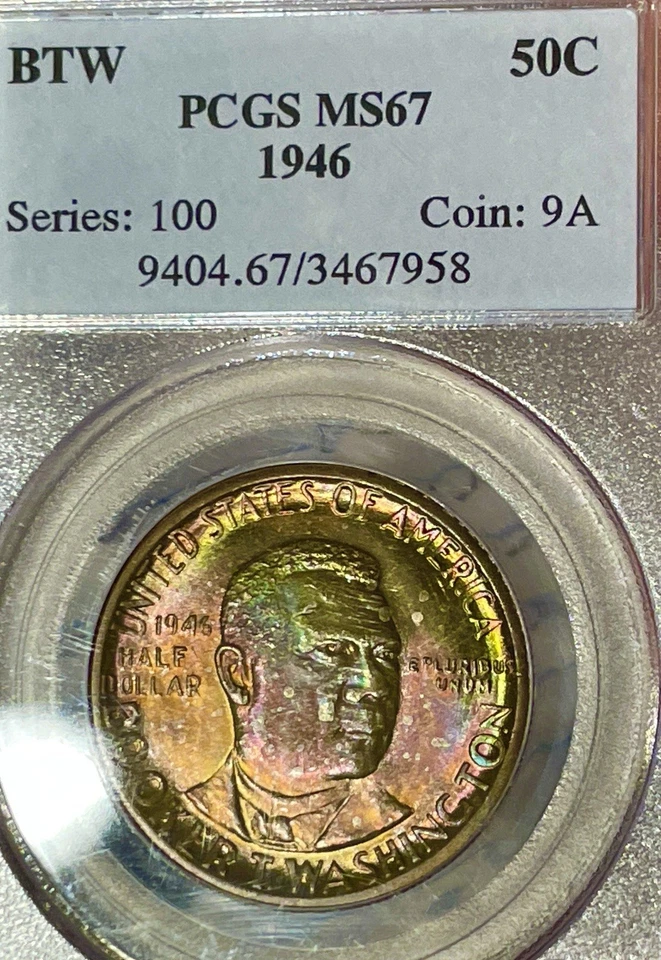 1946-D Booker T Washington Commemorative Half Dollar PCGS MS67 Toned BTW - Image 4 of 4