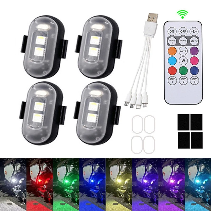 4/8 Pcs Wireless RGB LED Strobe Light W/ Remote Control For Car Bike Motorcycle - Image 3 of 4