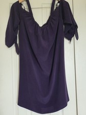 Madewell 100% Silk Deep Purple 3/4 Sleeve Off Shoulder Tunic Dress Size 12
