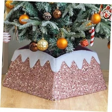 Christmas Tree Collar, 24 Inch Xmas Tree Ring Fabric Square Skirt for Pink