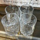 4 PC Star Palm Cut Etched CRYSTAL LOWBALL Old Fashioned Clear Glass 12oz SET — photo 3