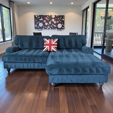 DFS Livie Right Hand Facing Chaise Sofa | Blue Velvet | Delivery Available