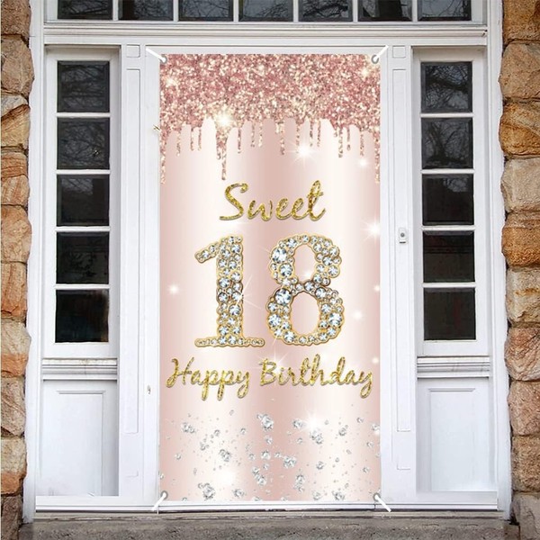 SüßEr 18. Geburtsta G MäDchen Deko, Sweet 18 Happy Birthday RoséGold Door Ban-image