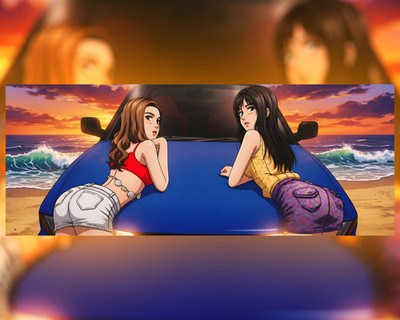 Adult Anime Waifu Initial D Mako X Sayuki 9'' Bumper Sticker