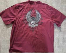 Harley Davidson Motorcycles Button Up Shirt 2XL Red Garage Mechanics Shirt Wing