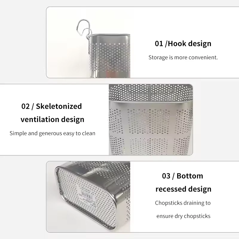 Contenedor organizador de utensilios de acero inoxidable para herramientas de cocina cubiertos de almacenamiento Foto 3 de 4