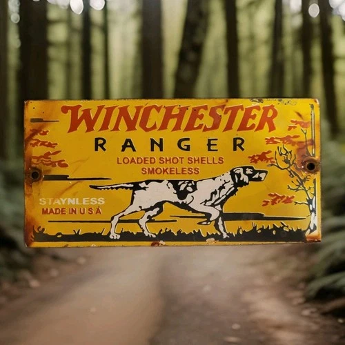 Vintage Winchester Porcelain Sign Ranger Smokeless Smith Wesson Colt Hunting USA