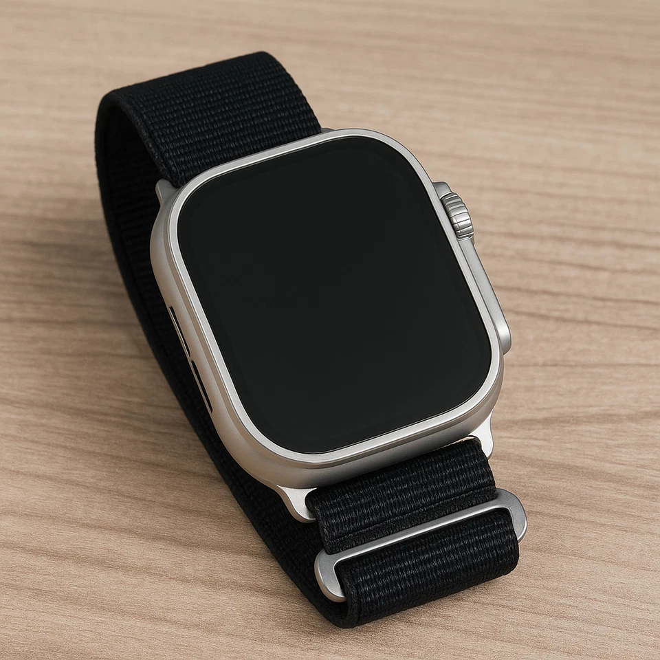 Apple Watch Ultra 2 49mm Titangehäuse mit Nylon Sport Loop Armband Schwarz - Bild 2 von 2