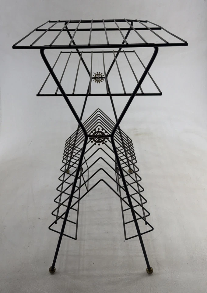 Mesa de estante para discos de cargador de alambre de metal negro moderna MCM Mid Century de colección Foto 2 de 4