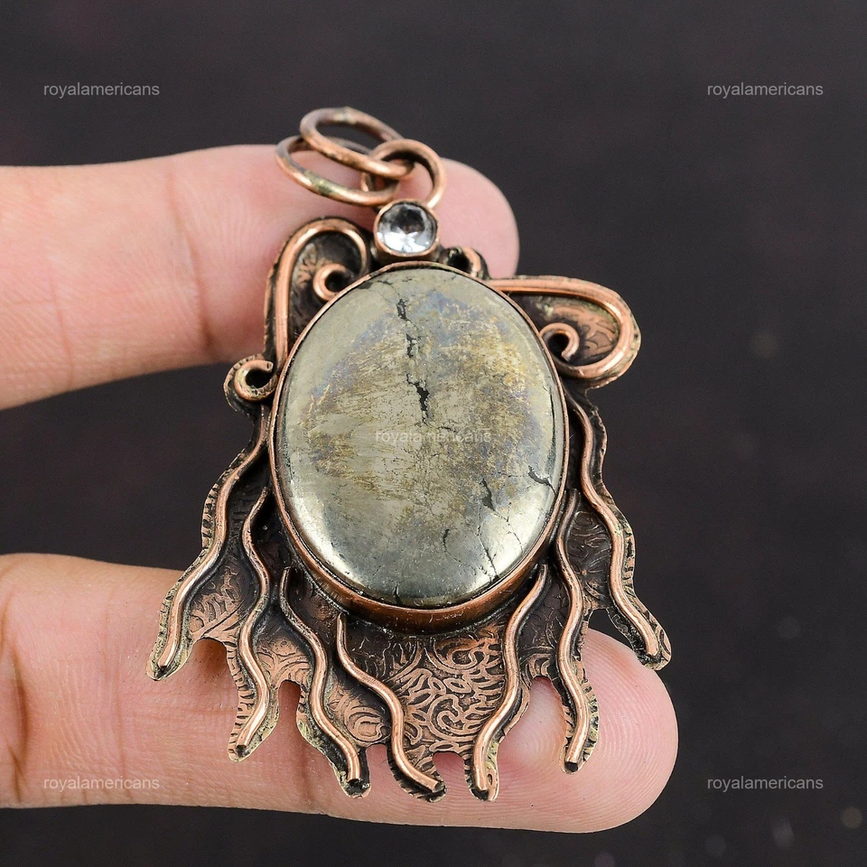 Venta Día de la Amistad Cobre Pirita Piedras Preciosas Topacio Blanco Boda Colgante Joyería Foto 3 de 4