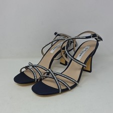 Nina Anna Navy Satin Mid Heel Sandals Size 8