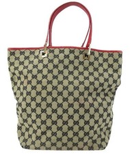 GUCCI Tote bag GG canvas leather Beige red Vintage Authentic From Japan