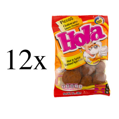 Hola Saladitos Picositos Mexican Candy Salted Spicy Apricot 1.2oz Each 12 Pieces