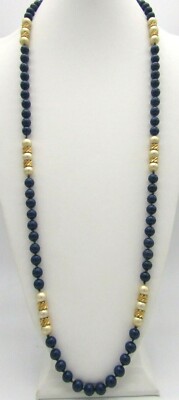 Elegant Turquoise Green Beads Gold tone Necklace Set|Luxury  Elegant Blue and Gold Beaded Necklace glass and faux pearl gold spacers 45” display picture 1