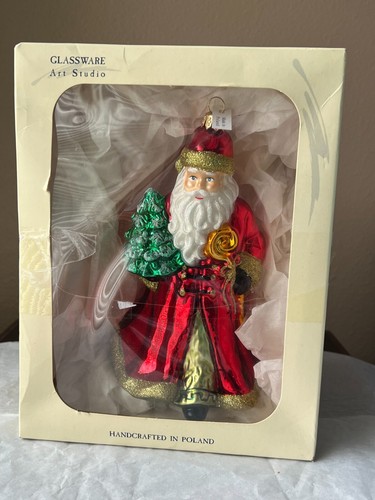 Christmas ornament glass Poland Santa with staff & tree 6" tall MAX2534 - Picture 10 of 10