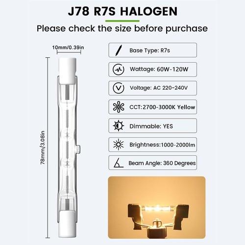 Halogenlampe R7s 78mm 118mm Glasröhre Glühbirne COB 220V 240V - Afbeelding 2 van 19