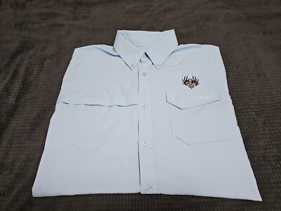 HUK Performance Fabrics Fleur-de-lis Logo Baby Blue Button-up Vented Shirt Large