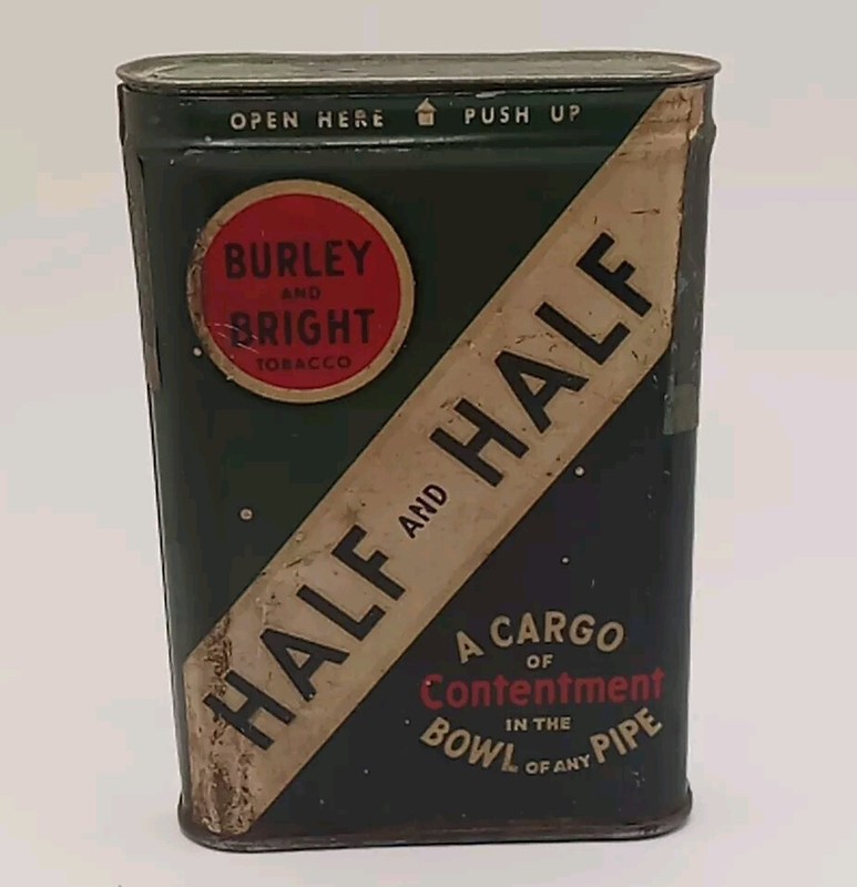 Vintage HALF & HALF Burley and Bright Tobacco TIN w/ Partial Tax Stamp 4.5 inch