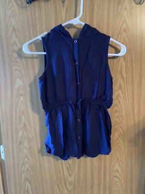 Knitworks Girls Blue Sleeveless Size 10 Hooded Snap-up Dressy Shirt Cute