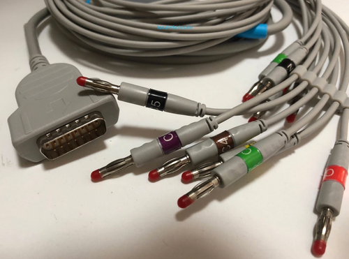Cavo ECGEKG pezzo unico compatibile GE Marquette15 pin 10 piombo IEC banana4.0 - Foto 1 di 2