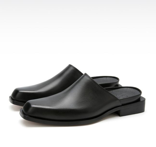 Men's Square Toe Genuine Leather Slippers Fashion Casual