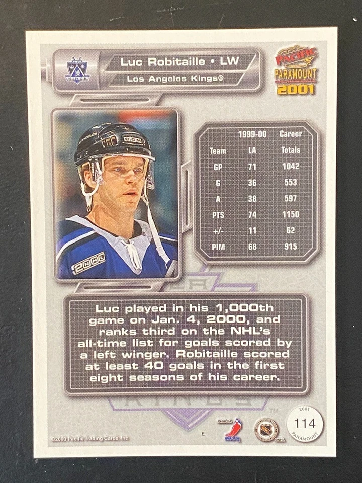 Luc Robitaille 2000-01 Pacific Paramount 2001 #114 Los Angeles Kings - Image 2 of 2
