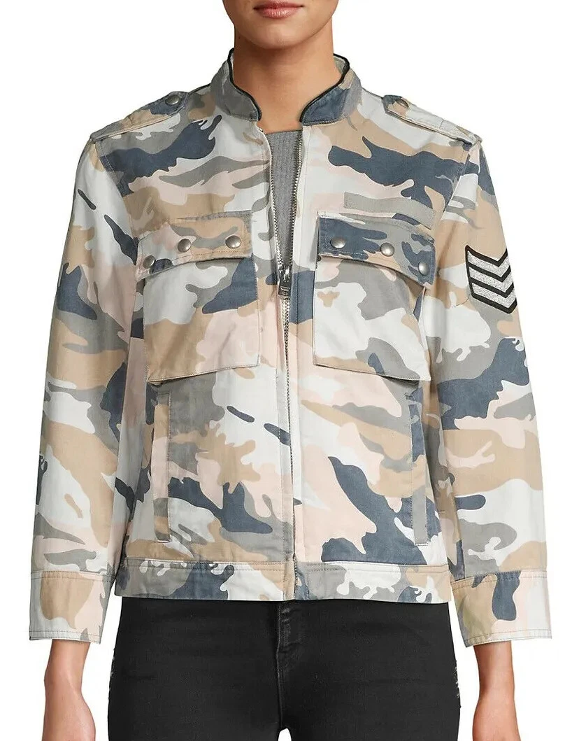 NWT ZADIG VOLTAIRE SzXS KAVY MILITARY CAMO PRINT COTTON JACKET
