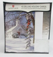 40 Deluxe Holiday Greeting Cards Winter Church Xmas w/ Envelopes & Seals Carlton