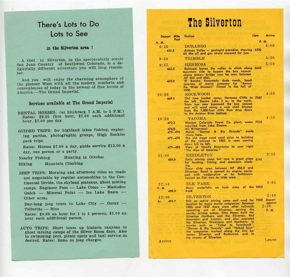 Silverton & San Juan County Colorado & The Silverton Railroad Brochures