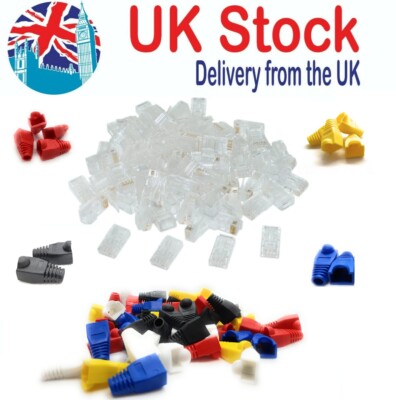RJ45 Cat 5e Cat 6e Ethernet Network LAN Cable Crimp End Plug Connector & BOOTS 