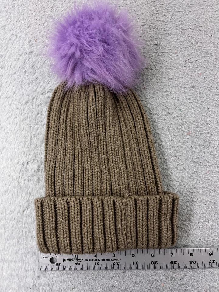 KW моды Toque женщин бежевый серый фиолетовый ребристый вязаный акриловый поли искусственного меха помпон - Изображение 4 из 4