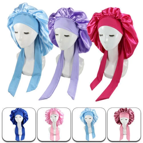 Women Satin Bonnet Long Hair Care Sleep Hat Cap Night Silk Feel Head Wrap Turban - Picture 2 of 41