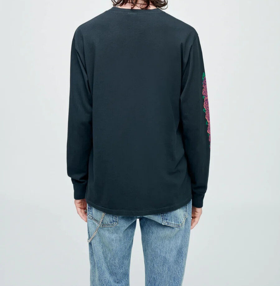 【関税込み】Re/Done ブラック Cosmic Rose 長袖Tシャツ Re/Done Loose Long Sleeve