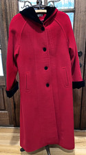 Vintage Halston Hooded Red Wool Coat With Velvet Trim.