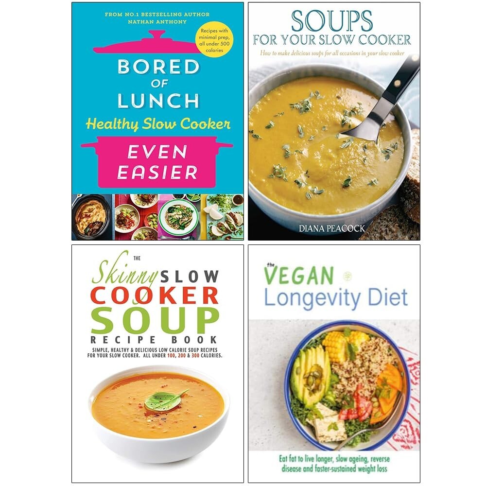 Nathan Anthony & Diana Peacock Unisex Bored Of Lunch Healthy [Hardcover], Soups For Your Slow, The Skinny Slow & The Vegan Longevity Diet 4 Books Collection Set - Image 4