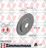 2X Zimmermann Bremsscheibe Coat Z 590.2819.20 FüR Trezia Toyota Verso Prius Plus