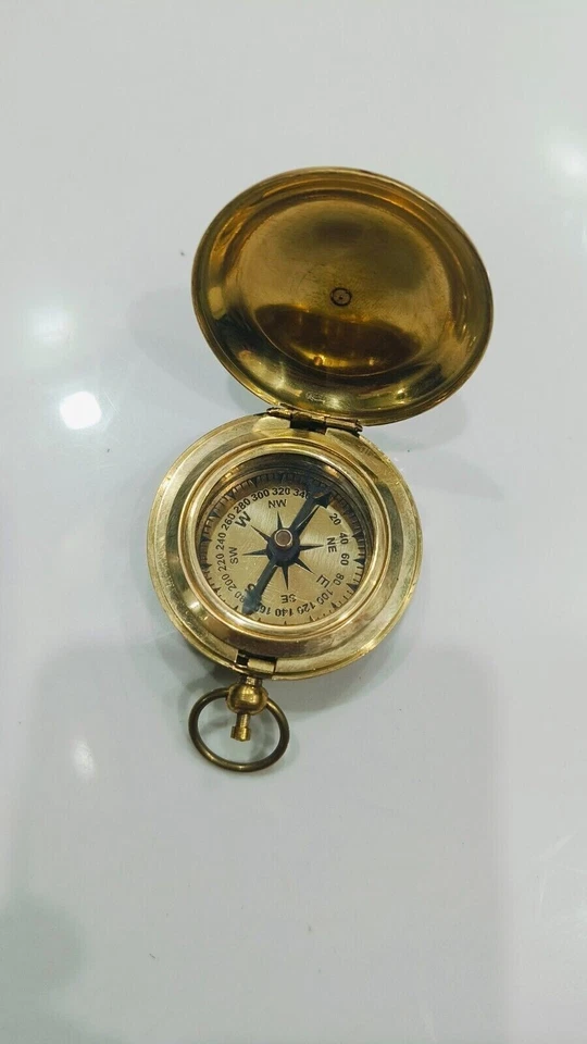 Marine Compass Antique Vintage Brass Pocket Compass Brass Nautical - Image 3 of 3