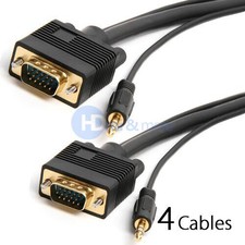 VGA SVGA 6FT 15 PIN M/M with Stereo 3.5mm Cable Gold Plated FOR PC TV - LOT of 4