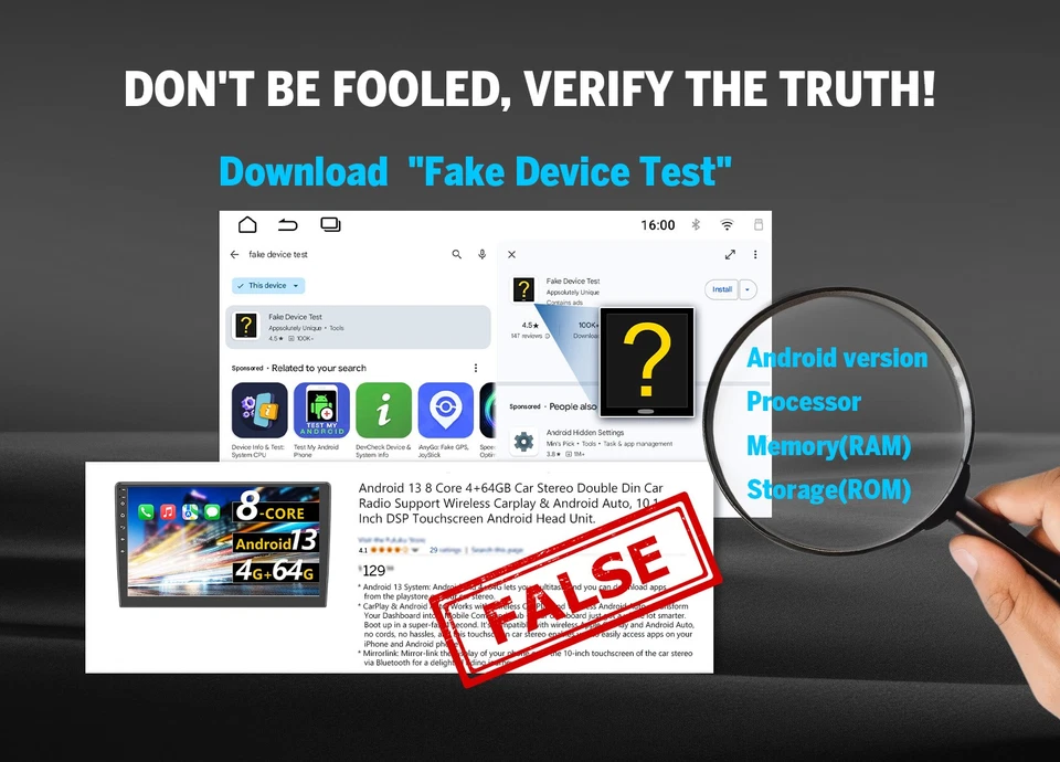 Double DIN 7" IPS Car Stereo Android Auto 13 GPS Navigation CarPlay Radio WiFi - Image 4 of 4