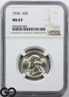 1936 Washington Quarter NGC MS 67 ** Lustrous Beauty, Tough This Nice!